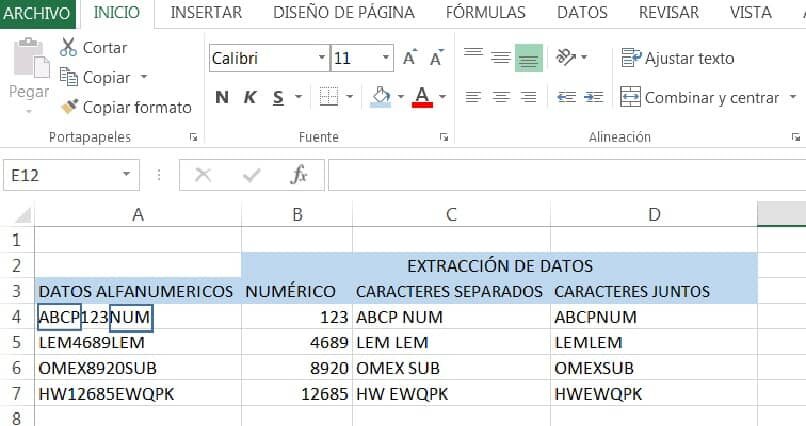 vista de los resultados de la extracción de datos en Excel