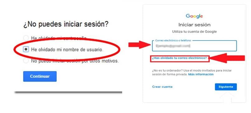 cuenta de google olvidar nombre de usuario