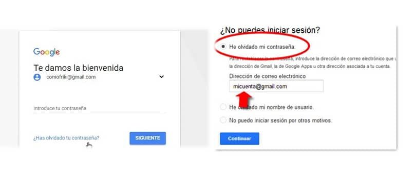 cuenta de google olvidar contraseña