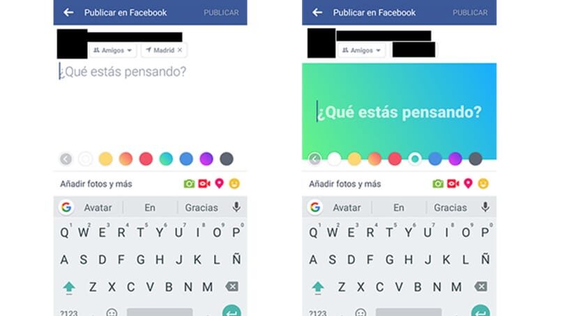 metti uno sfondo colorato agli stati di Facebook