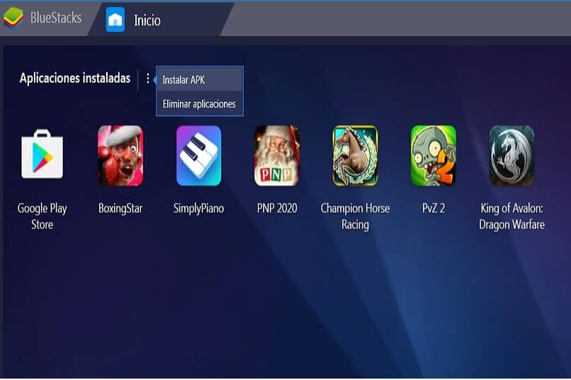 visualização de ferramentas para instalar o apk a partir do bluestacks