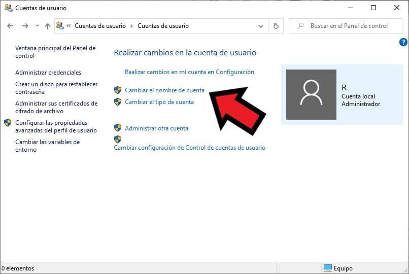 cambiar el nombre de usuario de windows 10