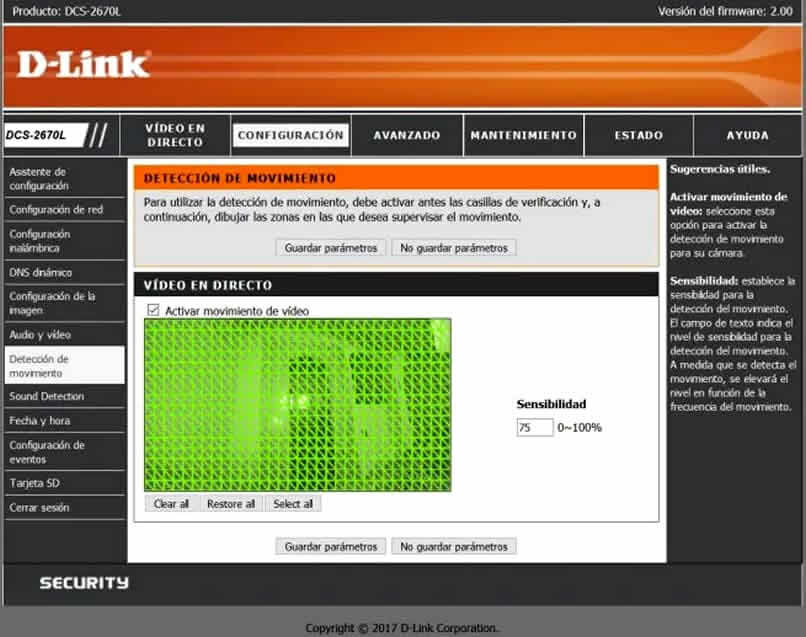 configuración de detección de movimiento en d link dcs 2670l