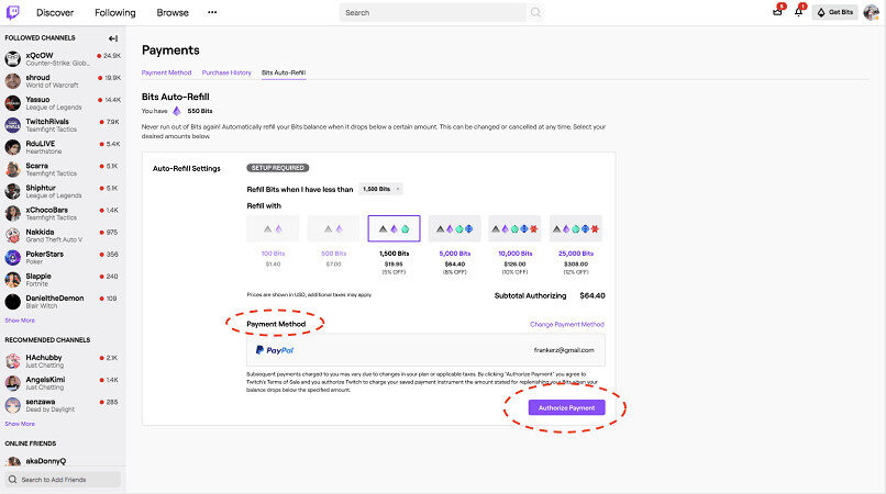 plateforme d'argent twitch