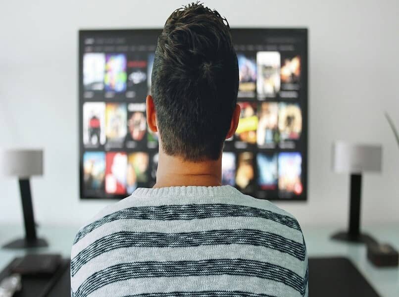 vista trasera, de, persona, mirar tv