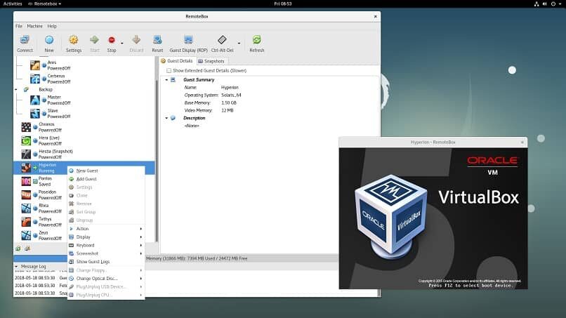 parametri di configurazione dell'emulatore virtualbox